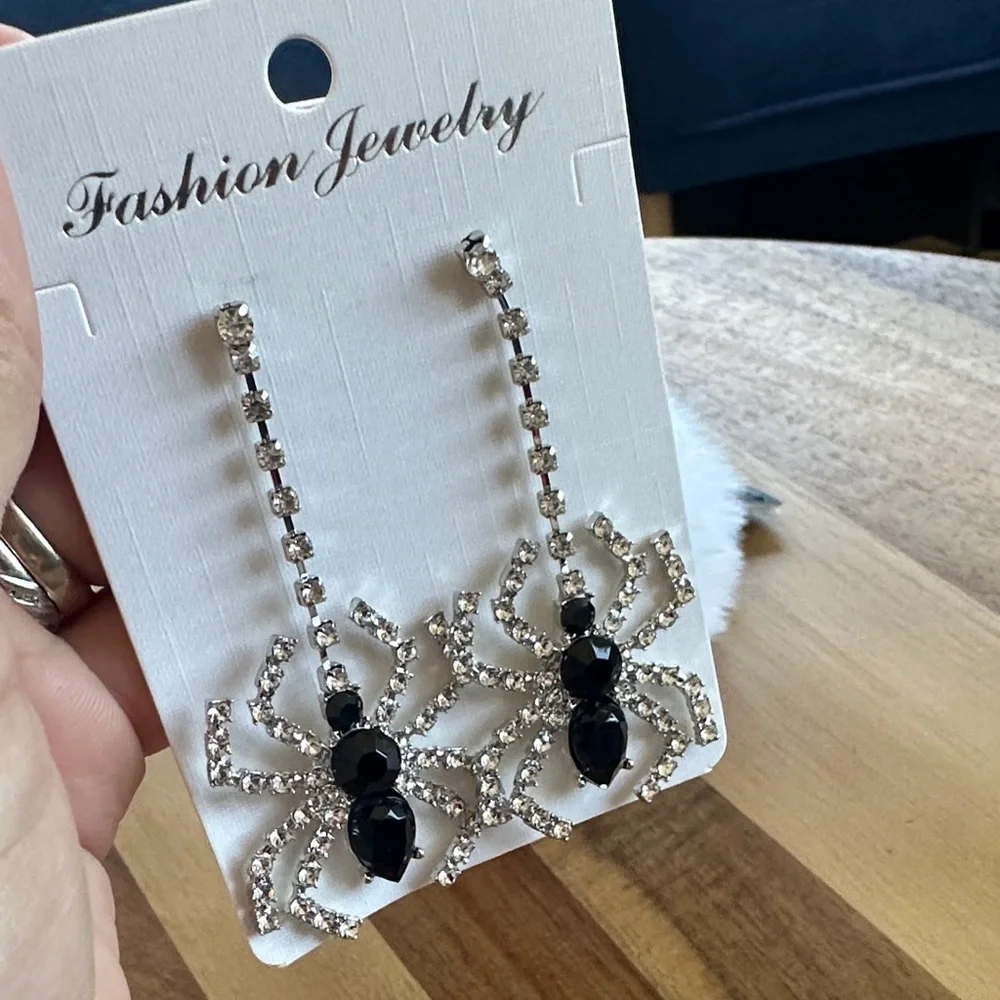 Black and Silver Spider Earrings